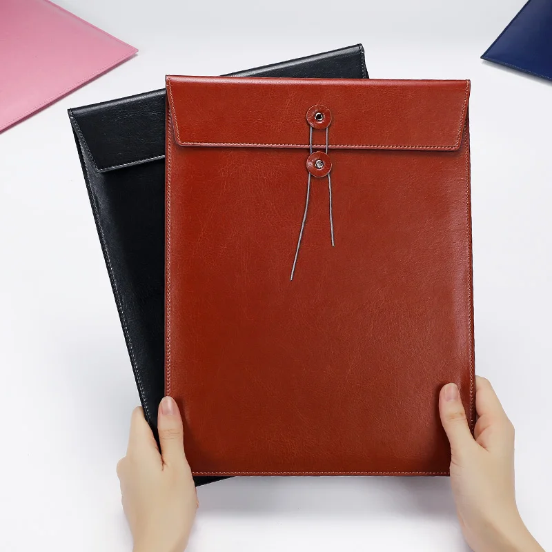 Large Capacity A4 File Storage Bag with Custom Logo Waterproof PU Leather Bidding Book Thickener Customized for Document Usage