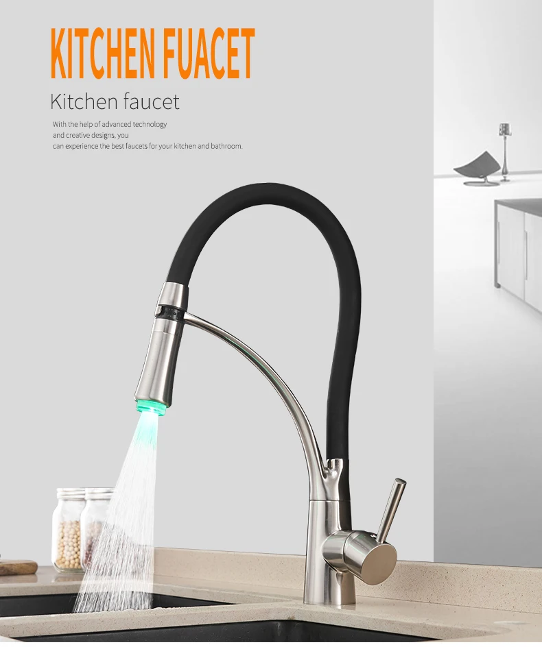 LED Kitchen Faucet 360° Swivel Spout Pull Down Sprayer Sink Mixer Tap Deck Mount 
