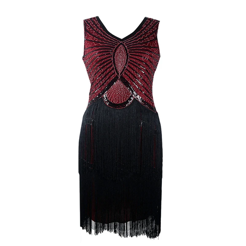 

Sleeveless Sexy evening Women Party Slim Tassel Elegant Dress, Black,wine red