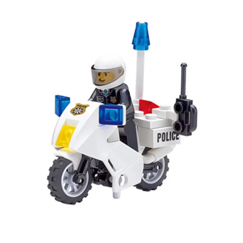 30pcs set Patrol Police Motorcycle DIY Building Blocks Toys Kit Children Educational Birthday Christmas Gifts