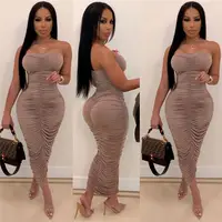 

AH9112 Woman Sexy Ruffles Strapless Sleeveless Irregular Maxi Wrap Dress