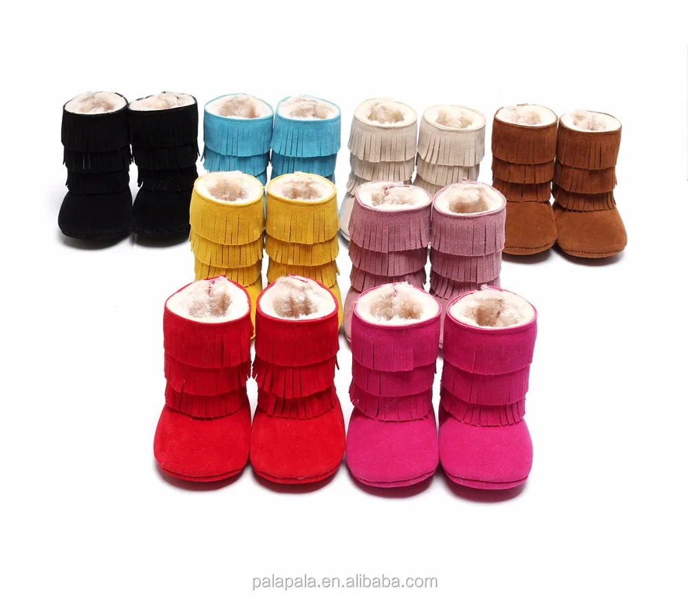 

8colors wholesale fringe baby girls booties faux fur winter boots soft sole tassel suede leather baby moccasins shoes