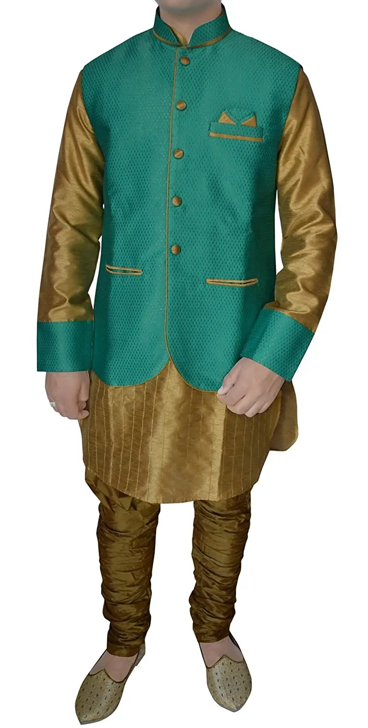 JBN Creation Boys Gold Cotton Silk Kurta and Pyjama Set VASBSW077