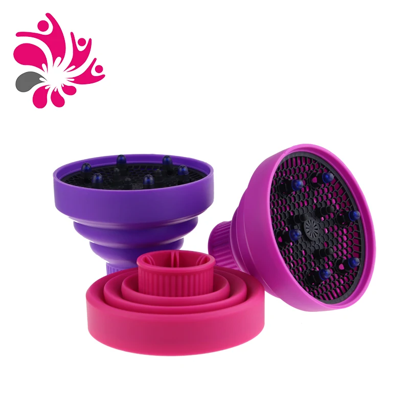 

Wholesale Salon Hairdressing Professional Barber Hair Dryer Attachment Folded Curly Silicone Hair Dryer Diffuser, Purple , red or customize