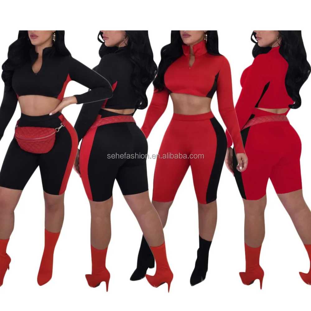 

80409-MX20 2018 new design fashion red and black crop top colors Long Sleeve Jumpsuit Romper for women