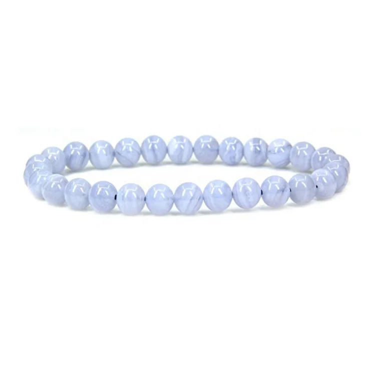 

Wholesale Natural Blue Lace Agate Handmade Gem Semi-Precious Gemstone 6mm Round Beads Stretch Bracelet 7" Unisex, 100% natural color