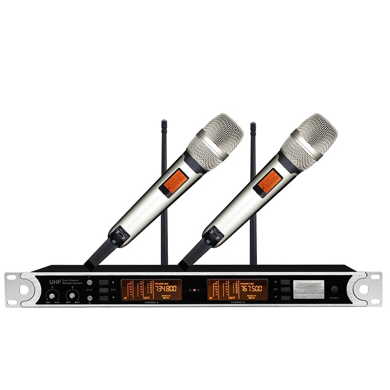Professional UHF Wireless Microphone 2-Channel Handheld for Stage KTV MIC