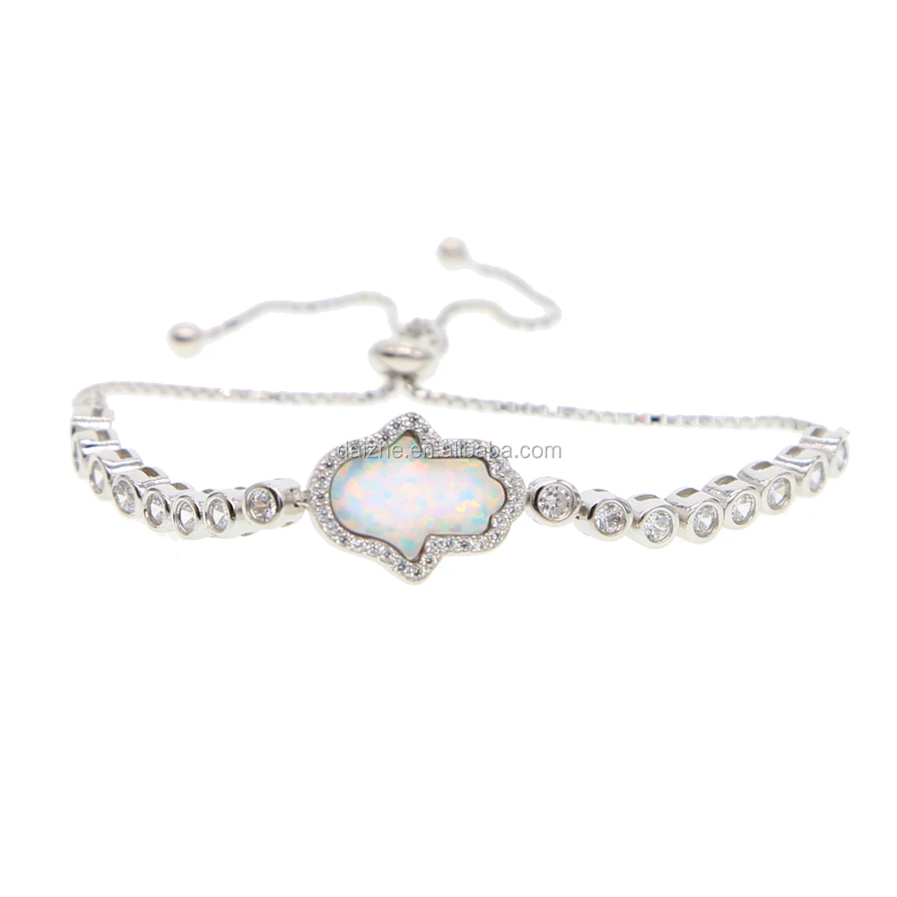 

fashion white opal hamsa charm bracelet with tennis chain in 925 sterling silver women wedding bracelet gift