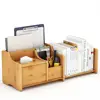 Extendable bamboo book brochure magazine holder with adjustable bookend