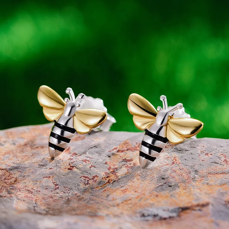 

Fashion Jewelry 18K Gold Plated 925 Sterling silver Lovely Honey Bee Stud Earrings Original Design For Women