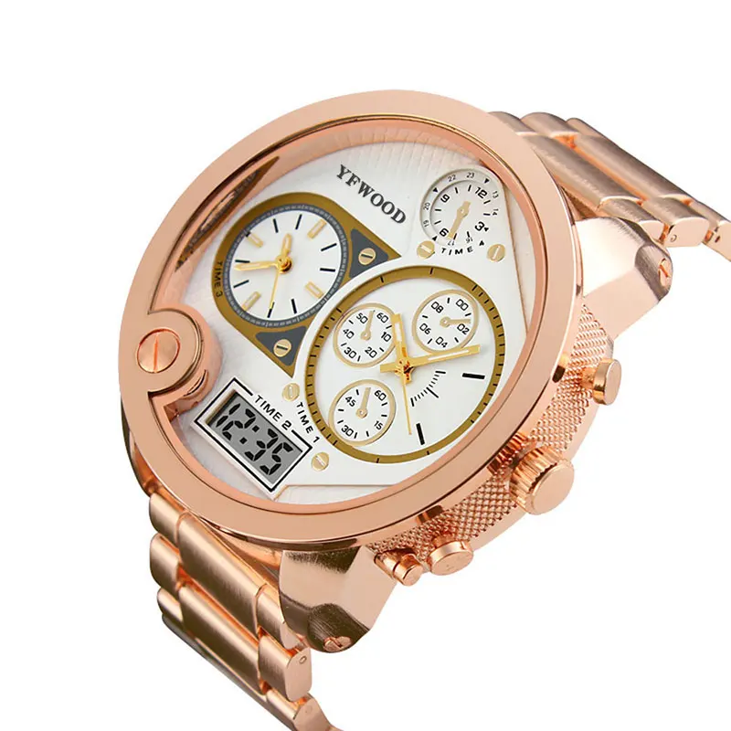 

YFWOOD Luxury Man Watch Fashion Men's Wrist Watch Japan Quartz Movement Stainless Steel Wristwatches, Rose gold;black