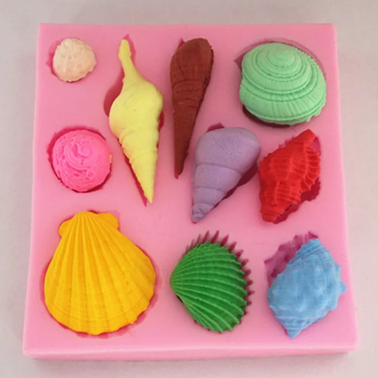 

Wholesale DIY non-stick caduceus marine organism conch shell starfish shape silicone fondant cake mold for kitchen baking tool, Blue;pink;red;custom color