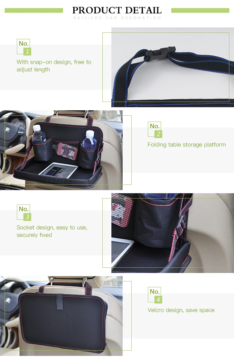 Premium Oxford 600D Foldable Car Back Seat Organizer With Tray