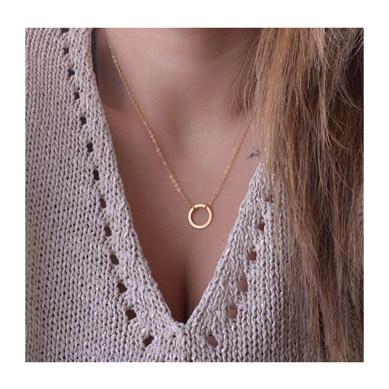 

Alibaba hot sale 14K gold plated chain choker necklace super simple metal small round hoop pendant necklace for girl