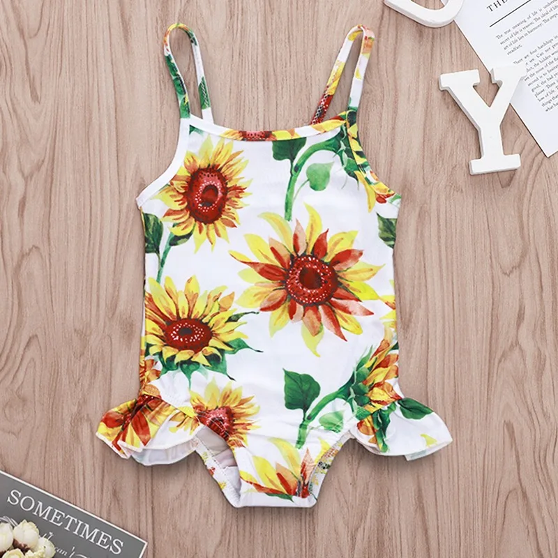 Baby Girl Swimwear One Piece Sunflower Pattern NB-24M Girls Swimsuit Kid Children Swimming Suit