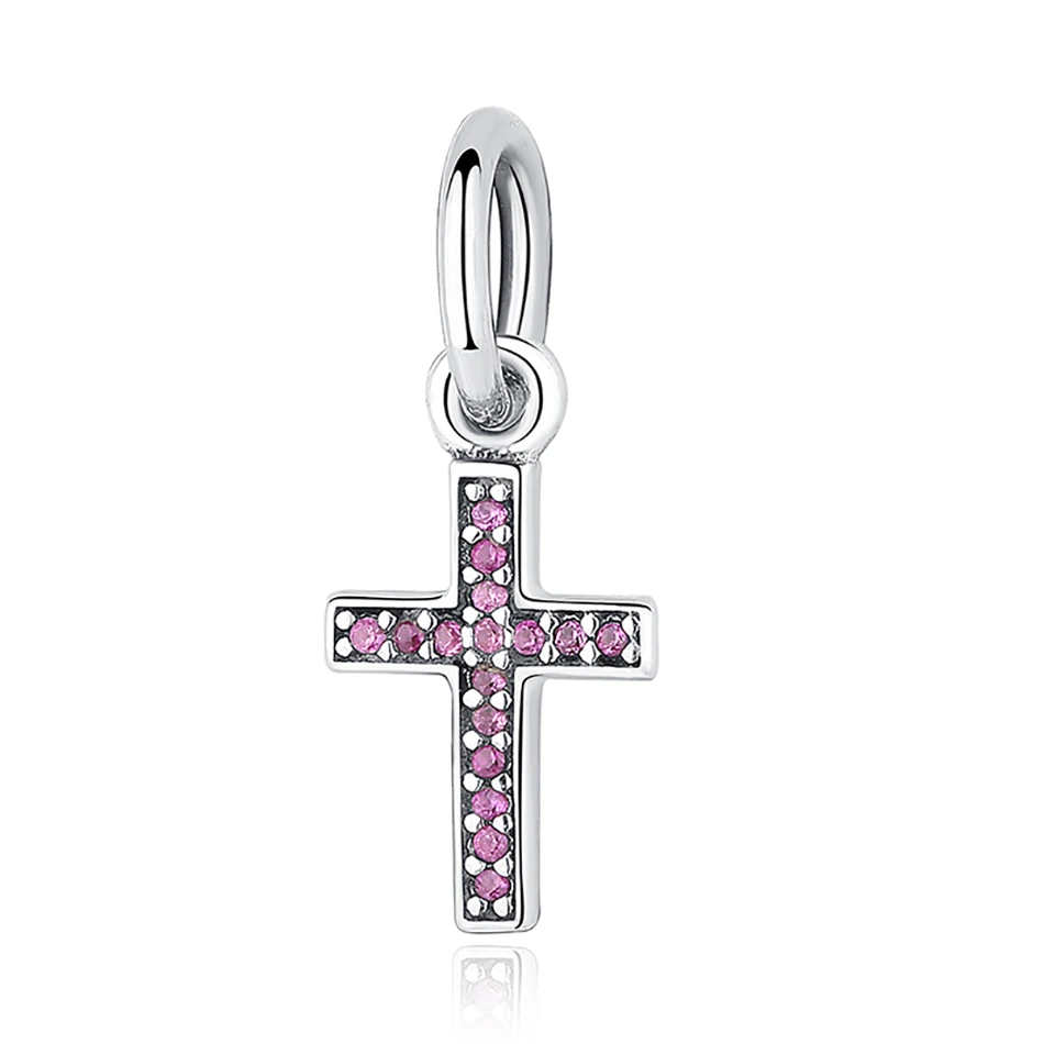 

925 Sterling Silver Zirconia Charms Cross Pendant Fit Women Charm Beads Bracelet Bangle Wholesale Jewelry Making