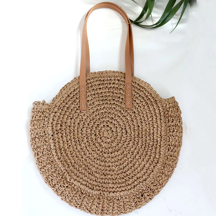 

2019 New Style Handmade Beach Handbags Summer Bali Round Straw Bag, 2 colors