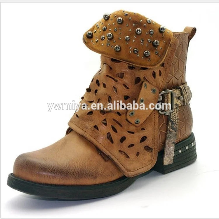 

MY-058 new fashion Hollow out hip hop PU leather boots ankle boots with fur inside wholesale boutique ladies shoes, Navy , army green , brown , leopard