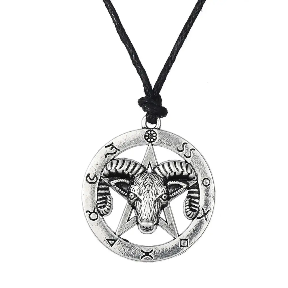 

2019 Antique Silver Animal Round Ox Pentacle Antelope Ram Pentagram Wiccan Jewelry Amulet Pendant Necklace for Man/Woman, Antique silver,antique gold
