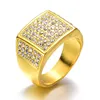 Men Hiphop Bling Iced Out Square Crystal Ring Copper Alloy Wedding Rings