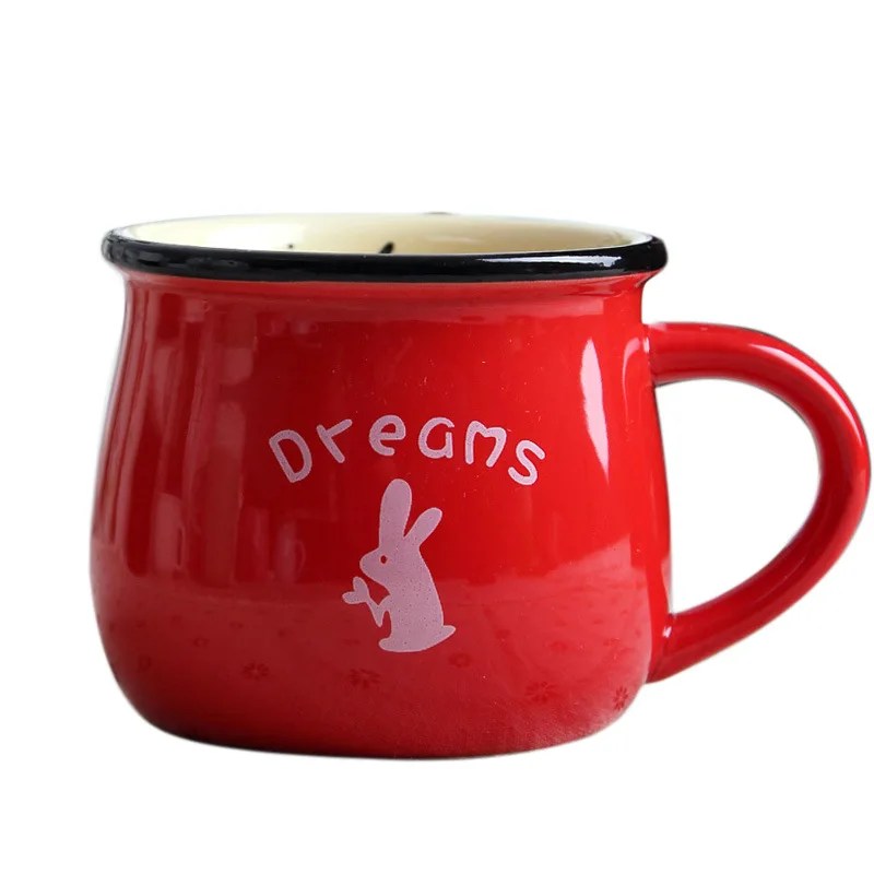 

Breakfast milk cup, ceramic enamel mugs with cute cartoon design, Color