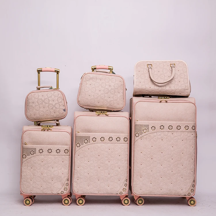 Customized Logo Print Luggage Sets 20" 24'' 28'' PU Trolley Soft Shell Travel Bag Suitcase