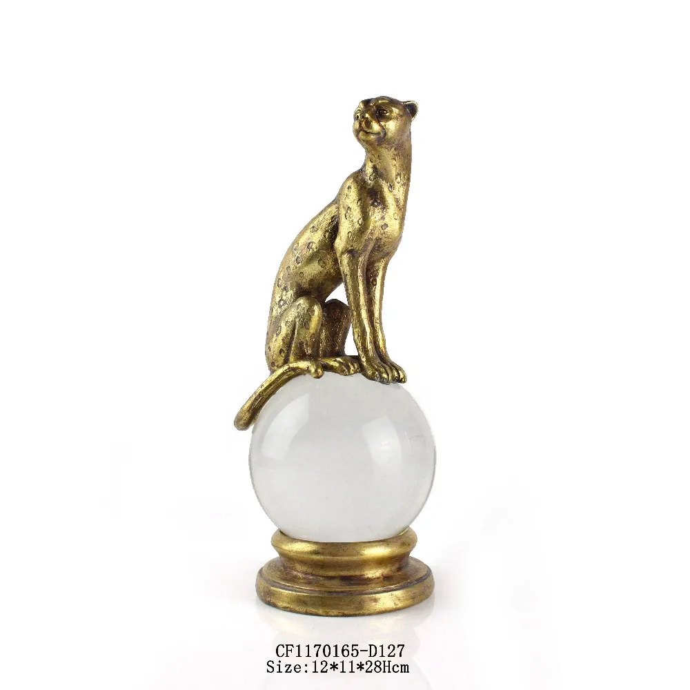 Resin Gold Animal Leopard Monkey Snake Statues with Crystal Ball Home Decor manufacture