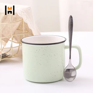 Promotional Gifts Custom Print Camping Ceramic Enamel Coffee Tea Mug with Sesame Point