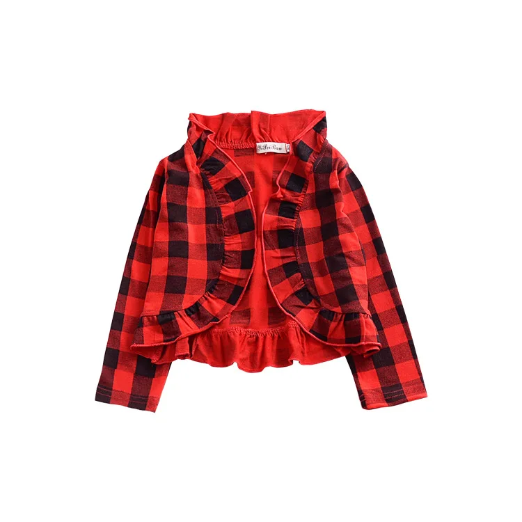 

buffalo plaid girls ruffle jackets US Christmas red cloth kids cotton outwears fall coat, As picture show