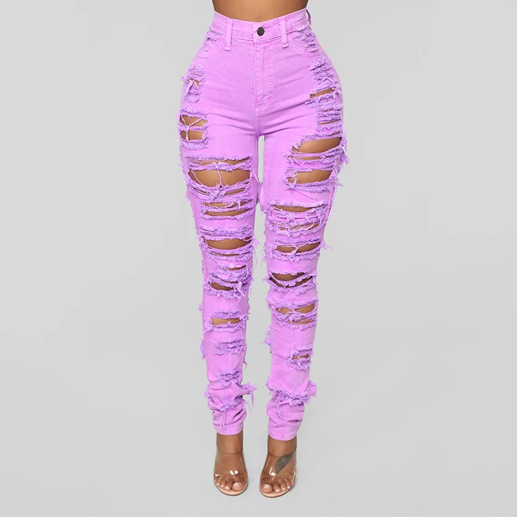 purple denim pants