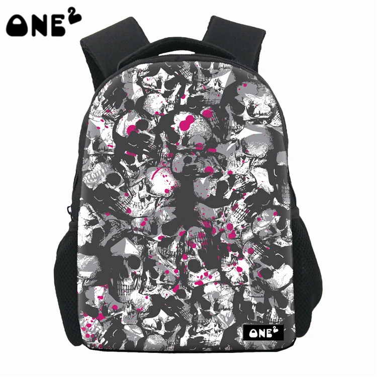 

ONE2 Design unique white black skull school bag backpack for children kids students, Customized