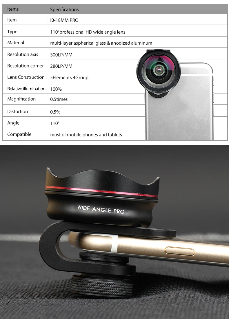 Mobile phone accessories 2018 Best popular phone lens for all phone 18 MM PRO wide angle lens
