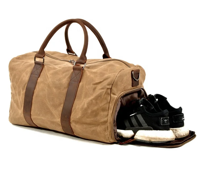 

HiBO Outdoor Canvas Leather Travel Golf Duffel Bag With Shoe part