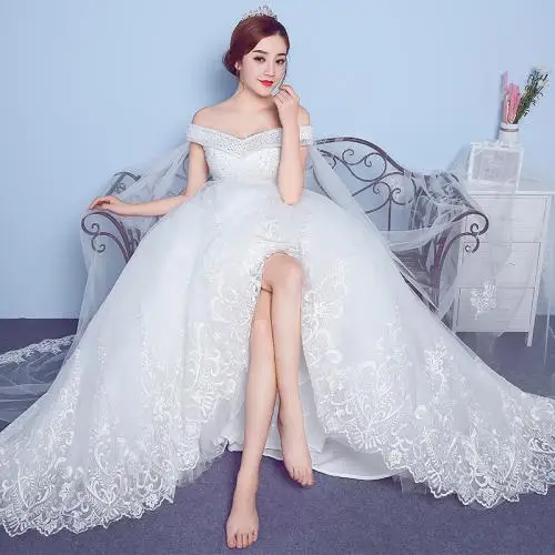 

2019 Gauze Cotton Waist Off Shoulder floor Wedding Dress 217795