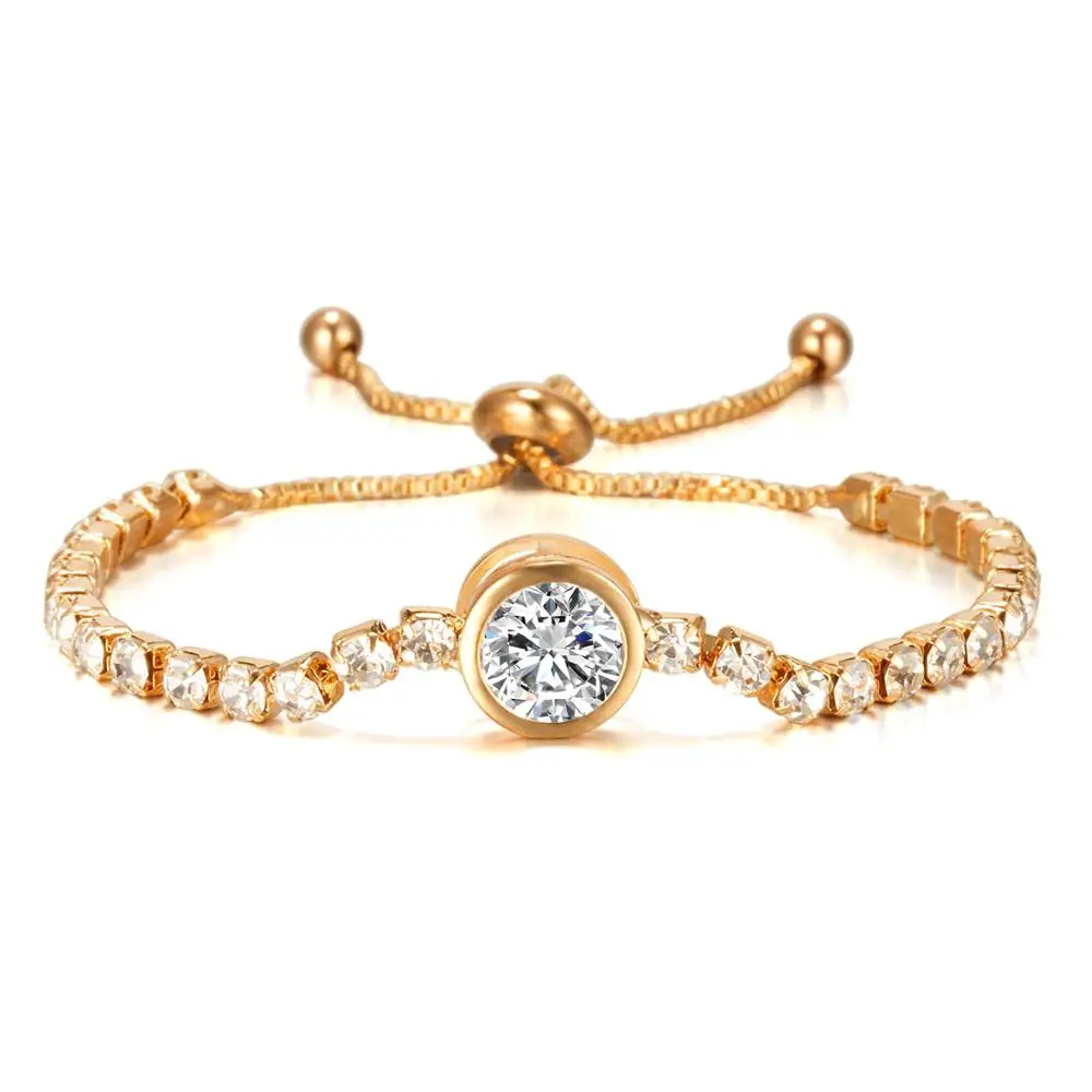 

Simple Round Zircon Crystal Beads Girls Gift 18K Gold Color Bracelet Jewelry For Women