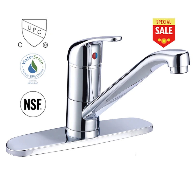 Upc Solid Brass Chrome Finish Single Handle Deck Mounted Kitchen Faucet