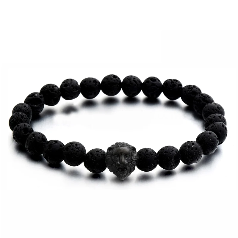 

Alloy Black Lion 8MM Natural Lava stone Beads Bracelet for Men Diffuser Bracelet from China