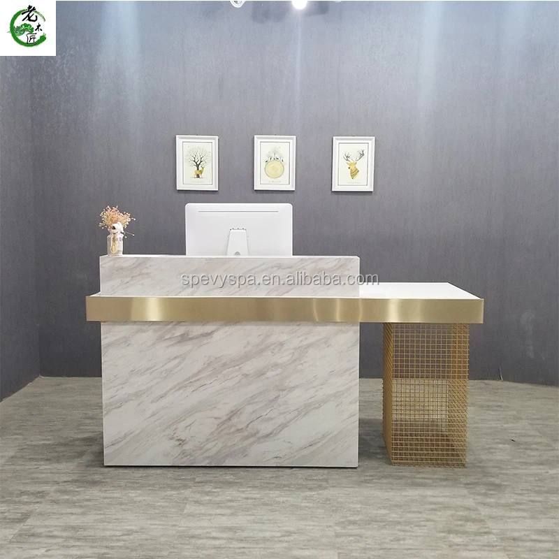 European Industrial Style Gold Reception Desk Table For Salon Sy-rd011