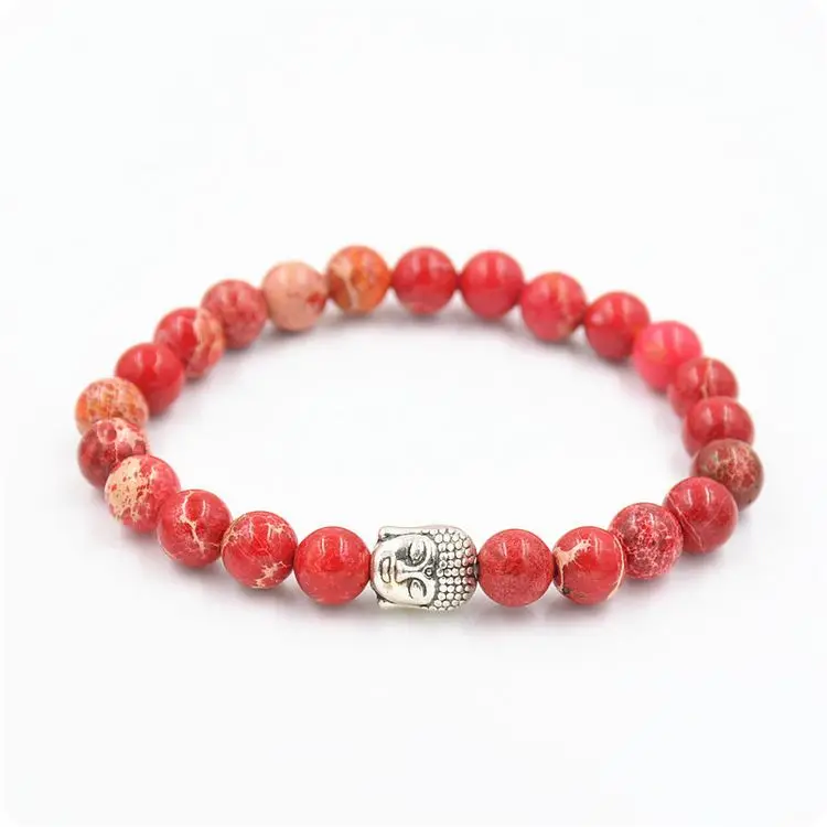

India Style Handmade King Turquoise Gemstone Silver Buddha Beaded Charm Bracelet FYJ0020, As picture shows