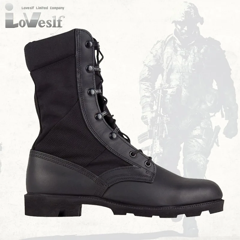 

Genuine leather black military boot army tactical outdoor safety boot wholesale