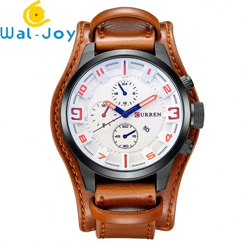 

WJ-5911 Personality Vogue Fancy Big Face Shenzhen Factory Leather Band Wristwatch Quartz Calendar Colorful Men Business Watches, Orange;yellow;brown;grey;black
