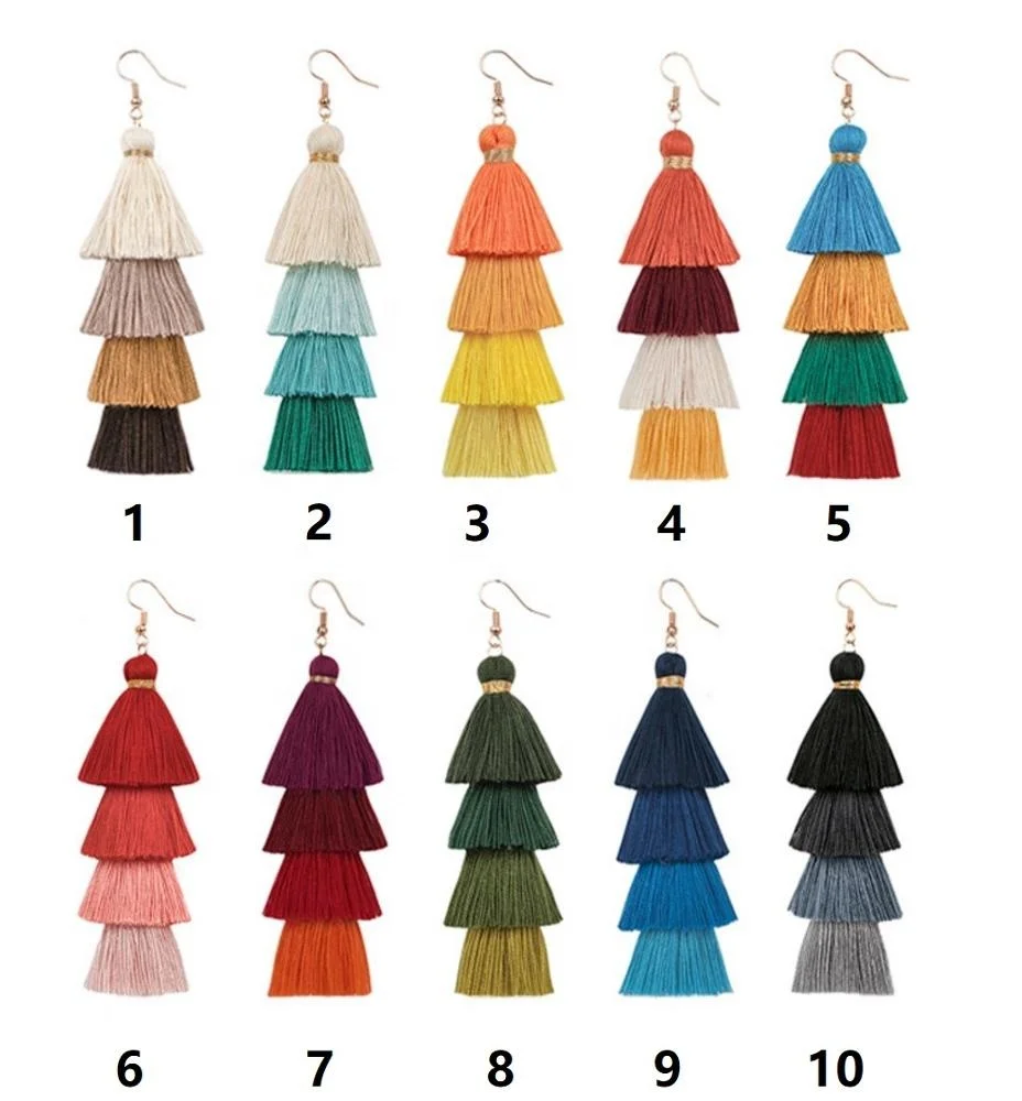 

Bohemia 4 Layered Tassel Earrings Fashion Jewelry Multi Color Statement Fringe Long Earring For Women