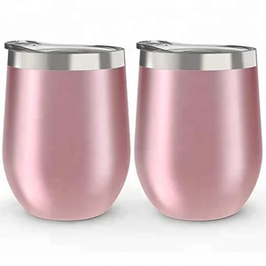 12oz rose gold Stainless Steel Stemless Wine Glass Tumbler with Lid