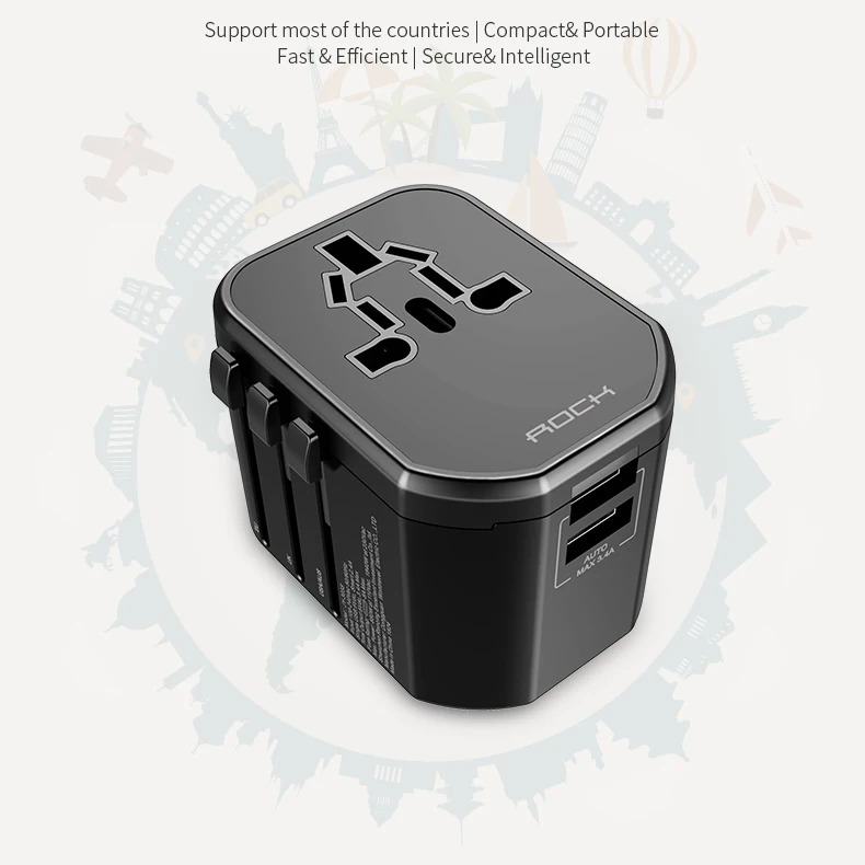 

ROCK USB Wall Travel Multifunction charger adapter US Europe UK Australia Switzerland italy Plug