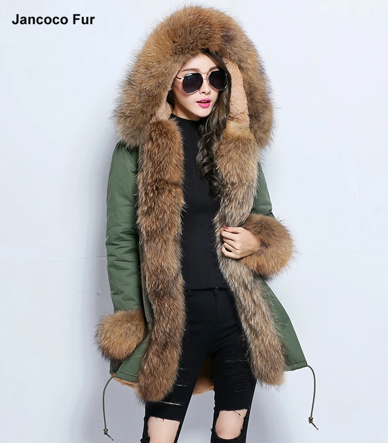 

Winter Fashion Fur Parka Real Raccoon Fur Collar Hooded Coat Thick Warm Parker Women Jacket, Customized color