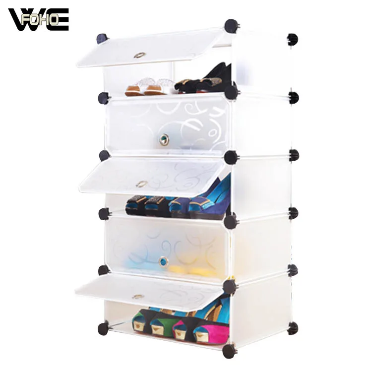 Frosted White 5 Cubes Indoor Stacking Shoe Shelves Each Cube Can