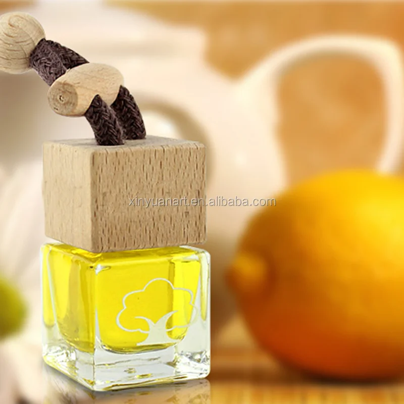 
Wholesale square shape 8ml glass bottle air freshener car perfume hanging with wooden cap 