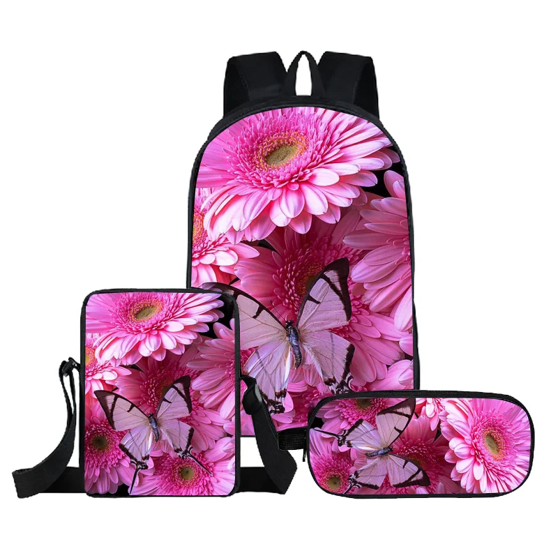 

Coolost 3Pieces/Set Fashion Beautiful Butterfly Print Girls Boys School Backpacks with Pencil Bag and Mini Messenger Bag