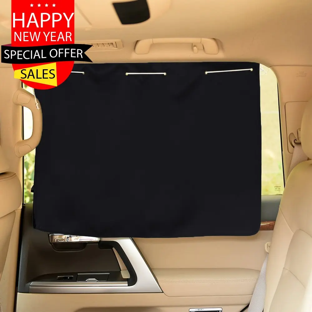 PONY DANCE 2 Packs Side Window Car Sunshades Car Curtains with Suction Cup for Kids/Baby/Pets, Solid Sun Shades for Windshield for Maximum UV and Sun Protection Fits Any Cars, Black Color