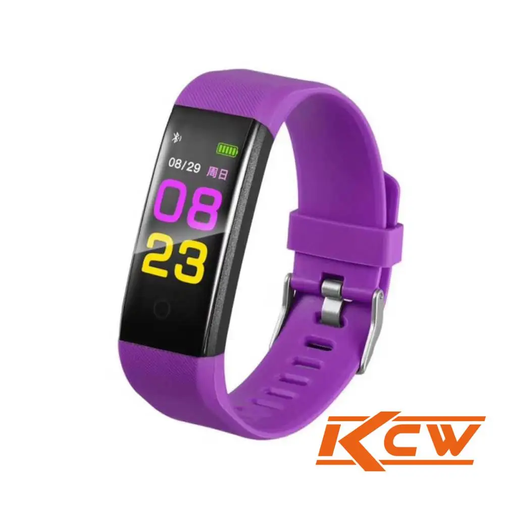 

KCW 115 plus color screen smart band healthy activity tracker heartrate blood pressure message push USB gold finger charger, Black;red;blue;purple;light blue